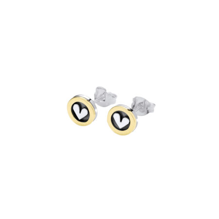 Silver Heart Stud Earrings with Gold Surround - SM5Y New