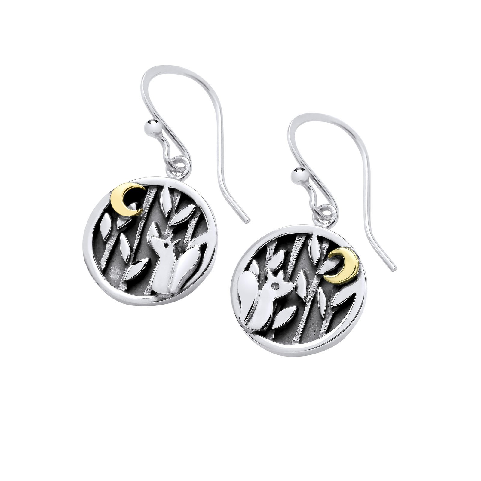 Felix the fox drop earrings, moon and woodland