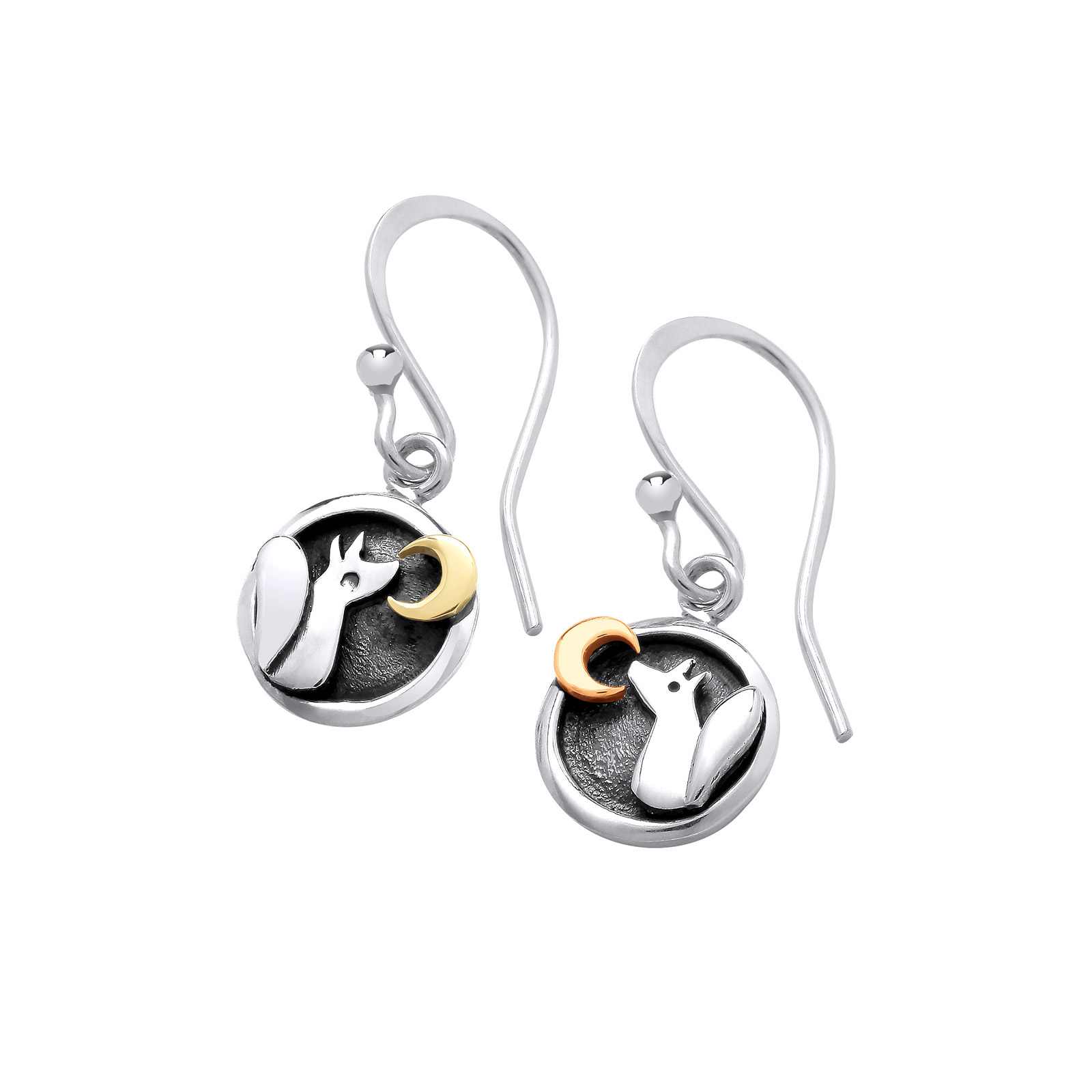 Felix the fox drop earrings with gold moon
