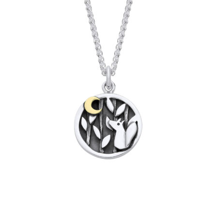 Felix the fox silver pendant, woodland and gold moon