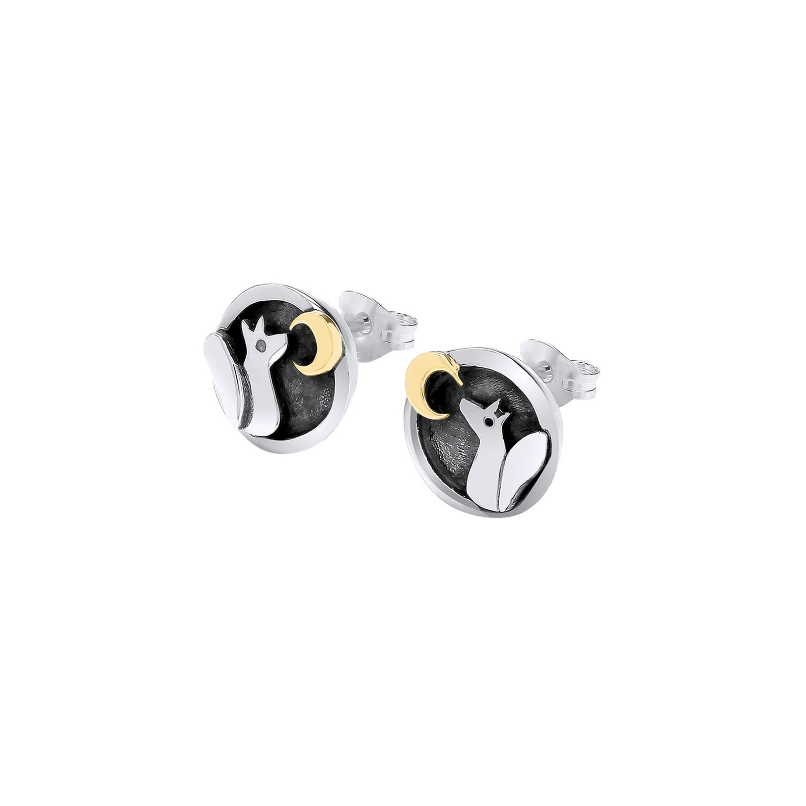 Felix the fox stud earrings with gold moon