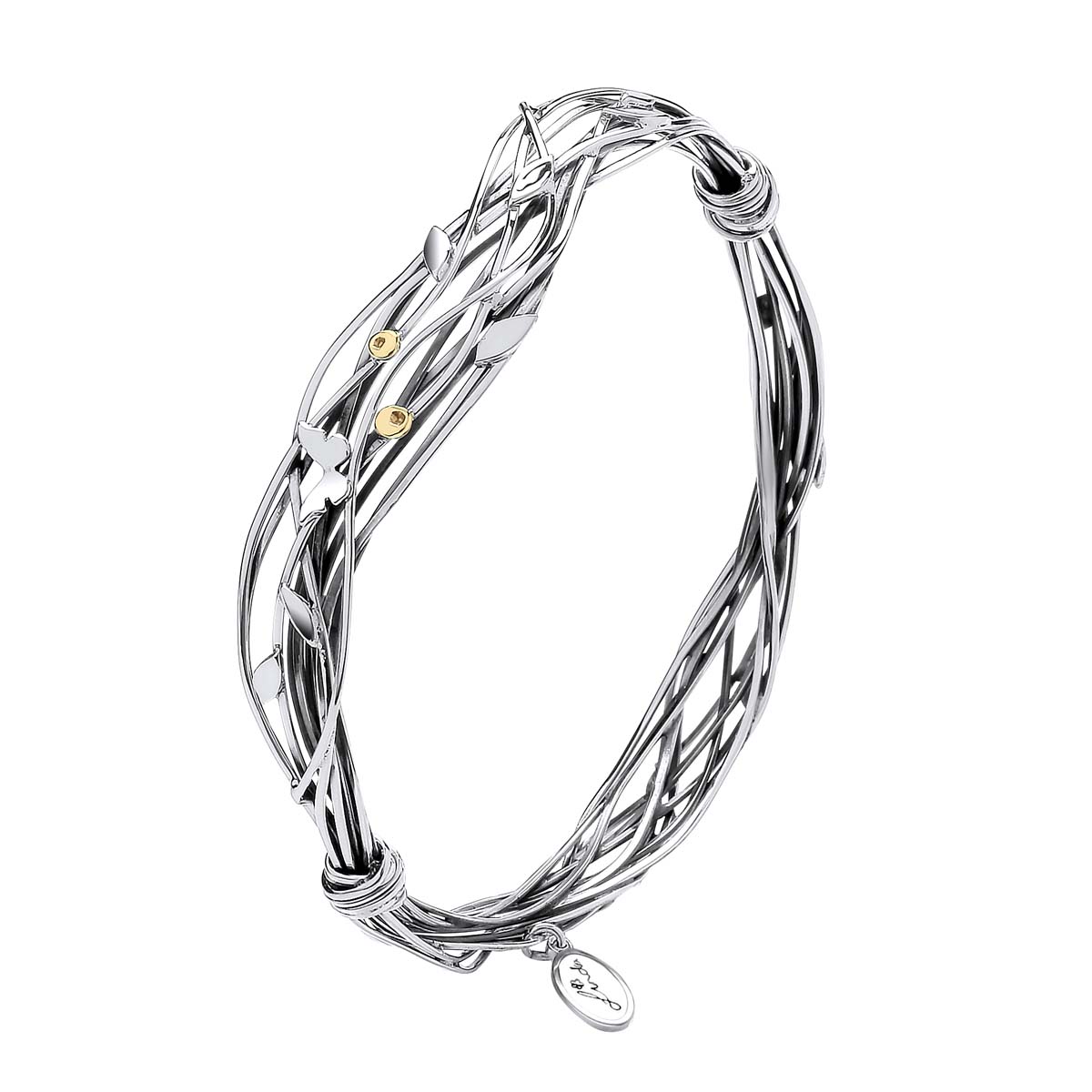 Butterfly and Meadow Woven Silver Bangle - BMDB