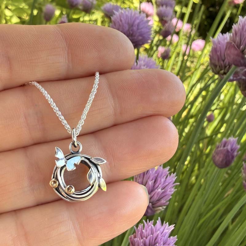 Butterfly and Meadow Woven Silver Necklace - EMD1 Life